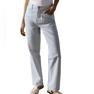 Zara Blue and White Striped Straight Leg Jeans